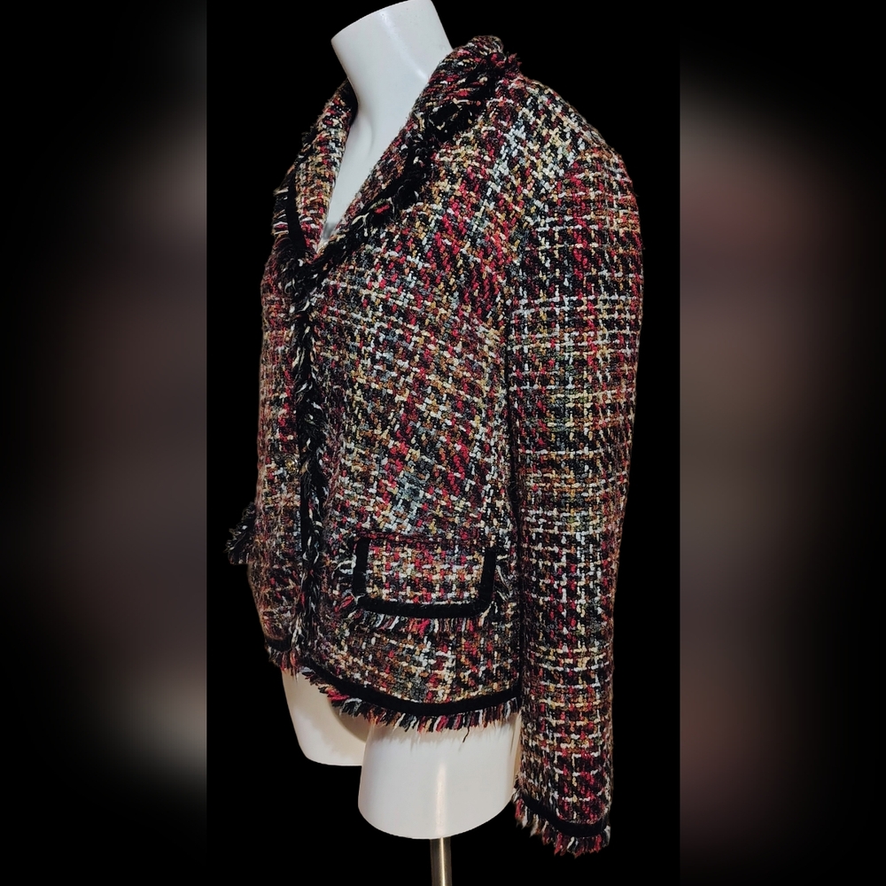 Sag Harbor Multicolor Tweed Fringe Blazer Jacket, Size 12 - Picture 4 of 8